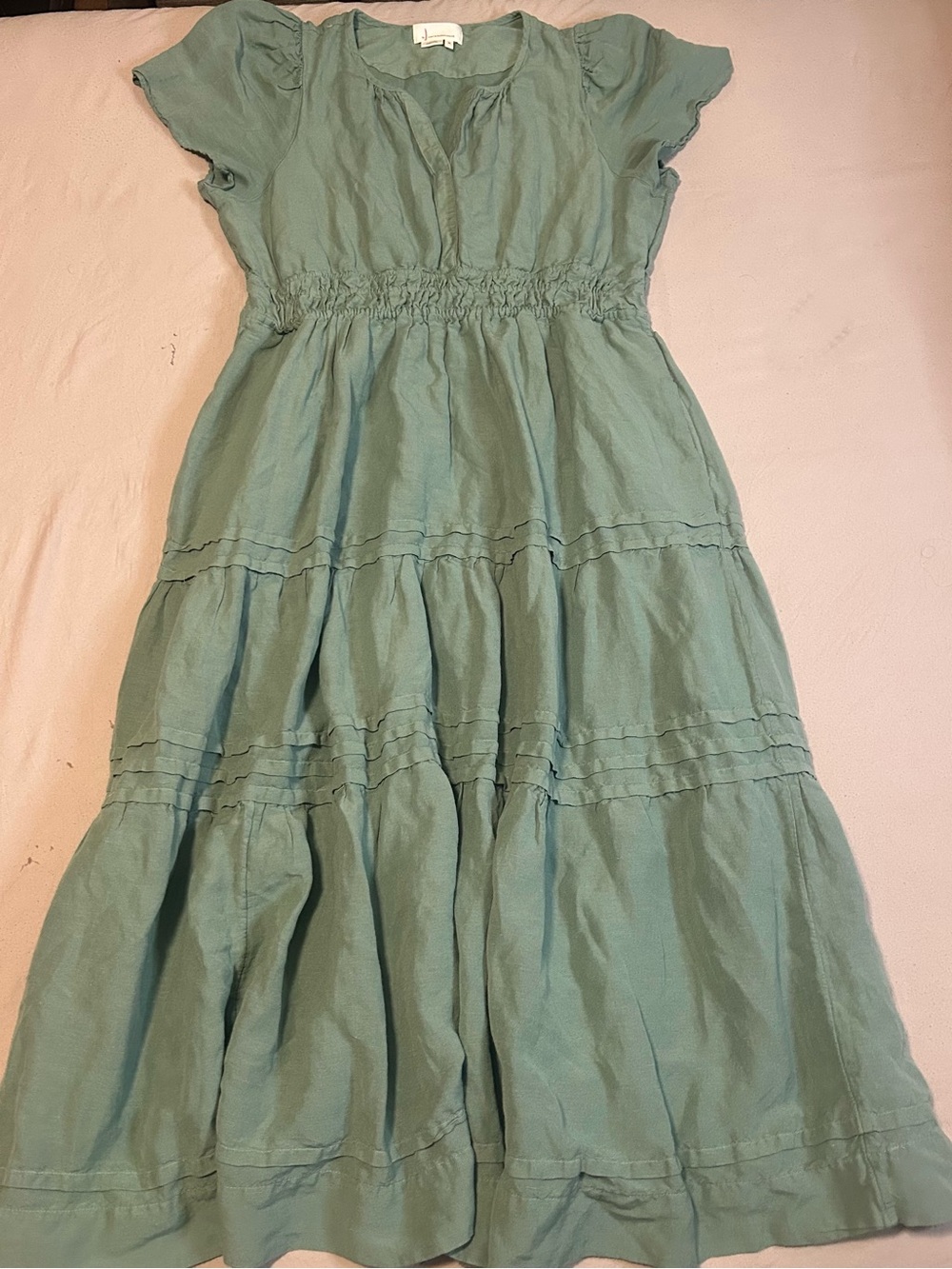 Anthropologie Dusty Sage Tiered Cotton Midi Dress